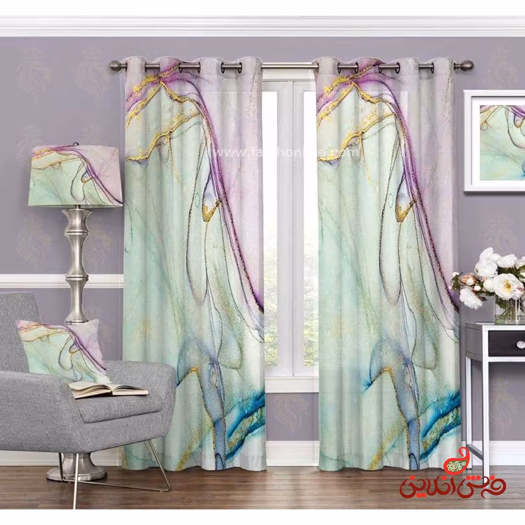 پرده طرح پارچه ابریشمی و رگه های طلایی آبرنگی کد 3477