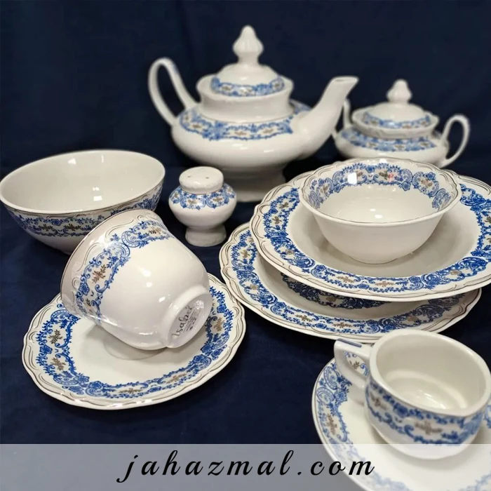 سرویس چینی پردیس طرح میلان آبی 98 پارچه بن چاینا