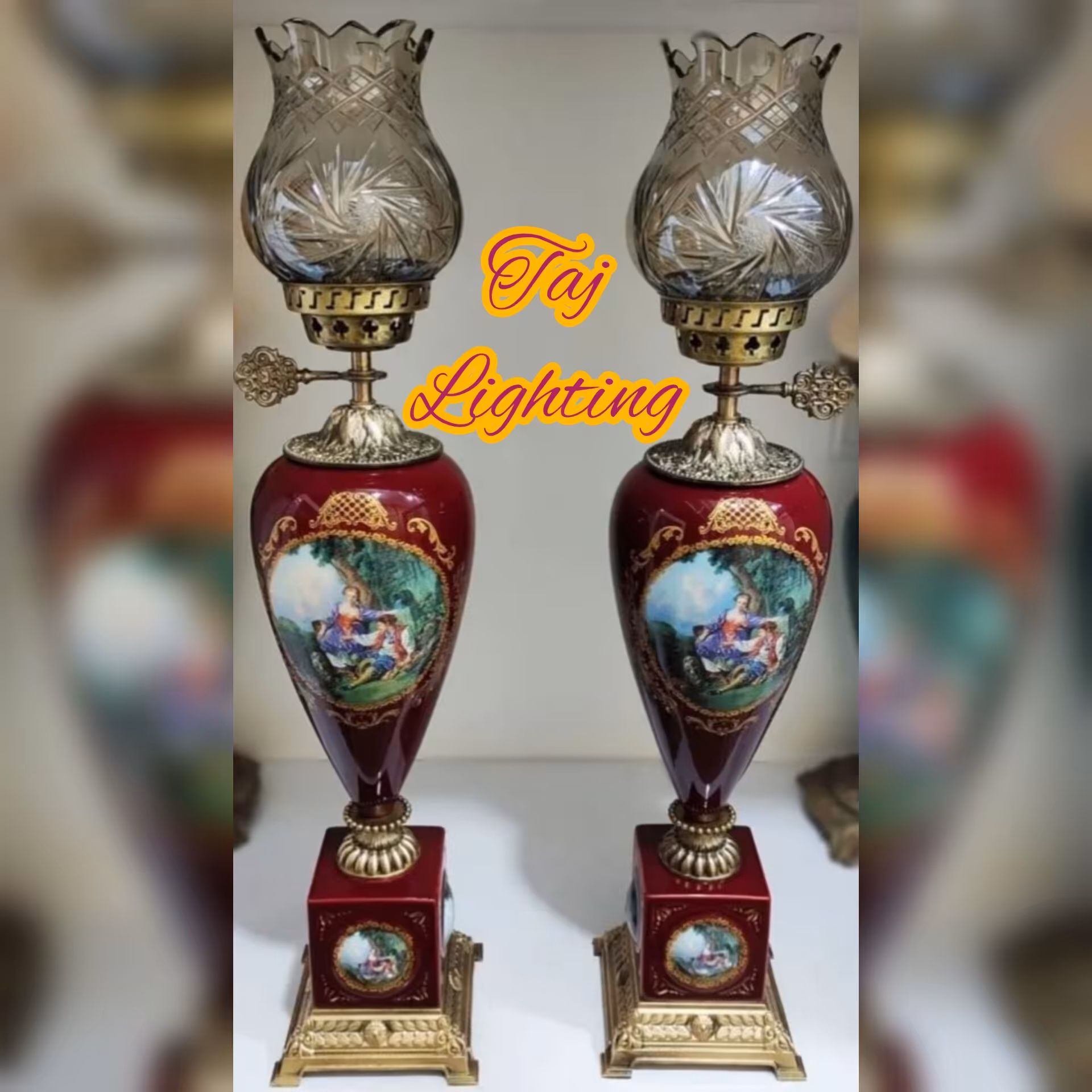 چراغ رومیزی   مدل ایتالیایی طرح لیلی و مجنون با لاله تراش (پس کرایه)