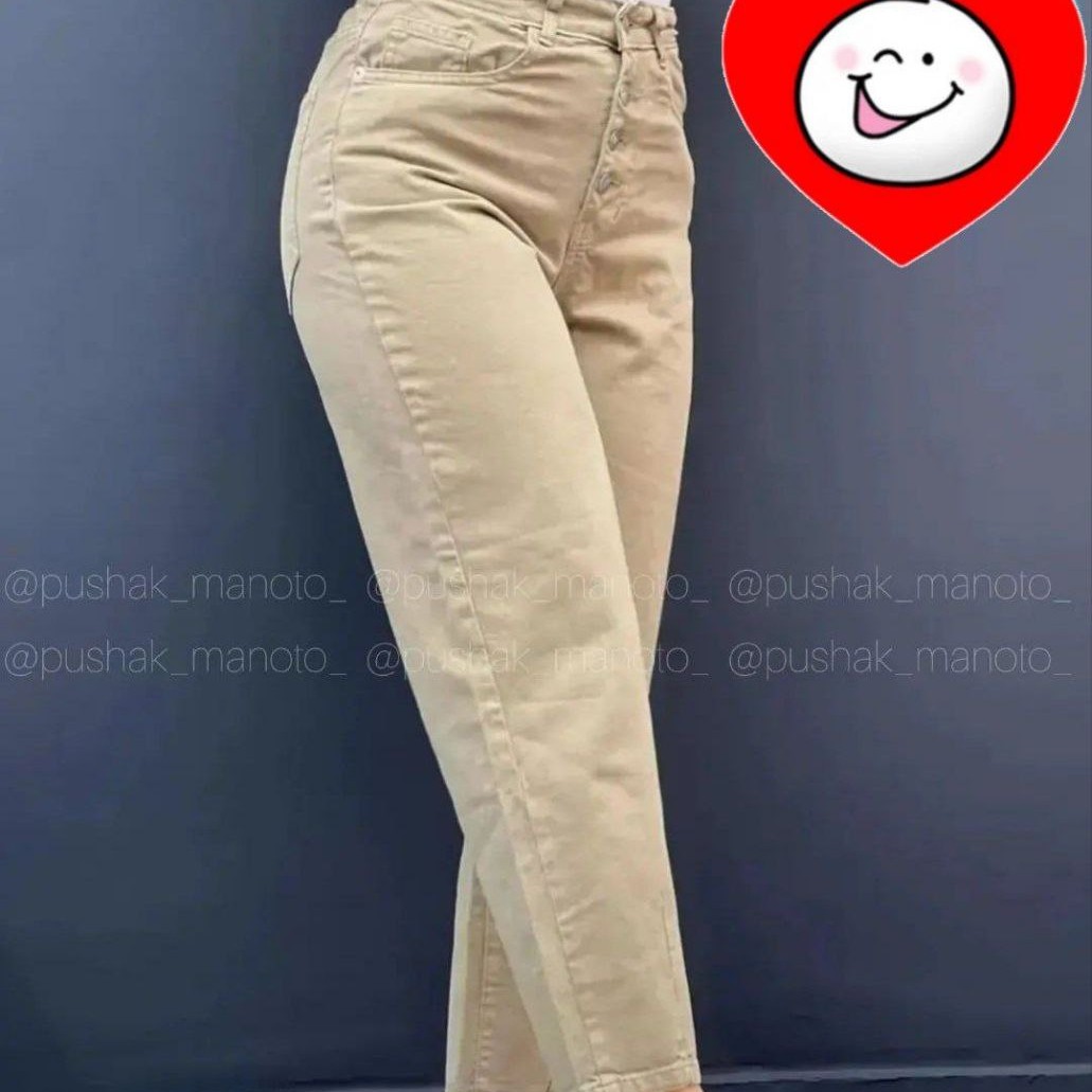 شلوار زنانه کتان مام فیت تک رنگ سایز 38تا46