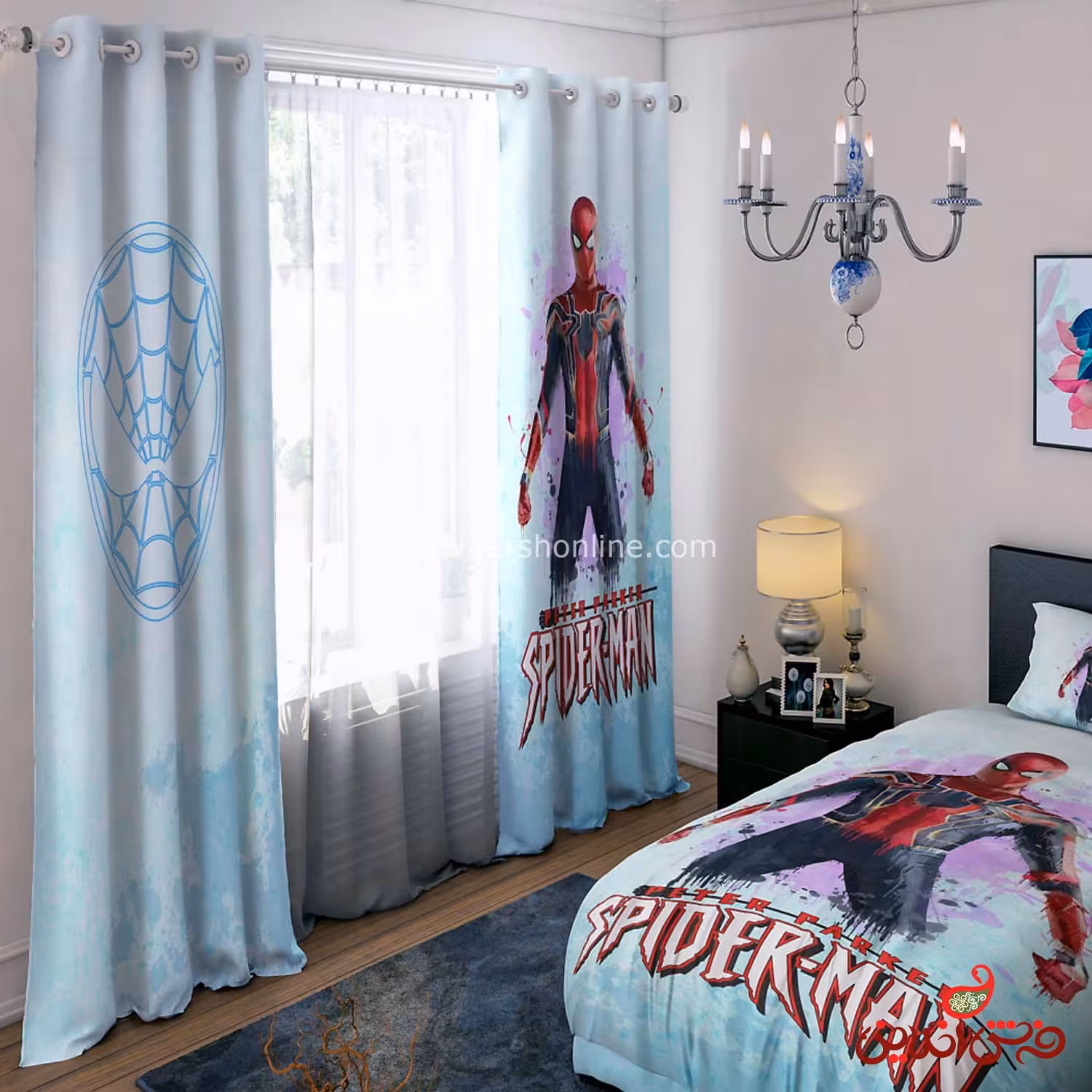 پرده 2 عددی کد 15513/1 طرح مرد عنکبوتی