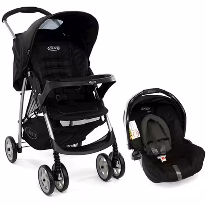 کالسکه کریر گراکو مدل میراژ پلاس شهری-مسافرتی رنگ مشکی با گرم کن پای کودک graco mirage plus  black-black