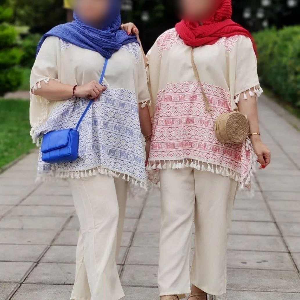 مانتو شلوار ست منگوله دار ریش ریش