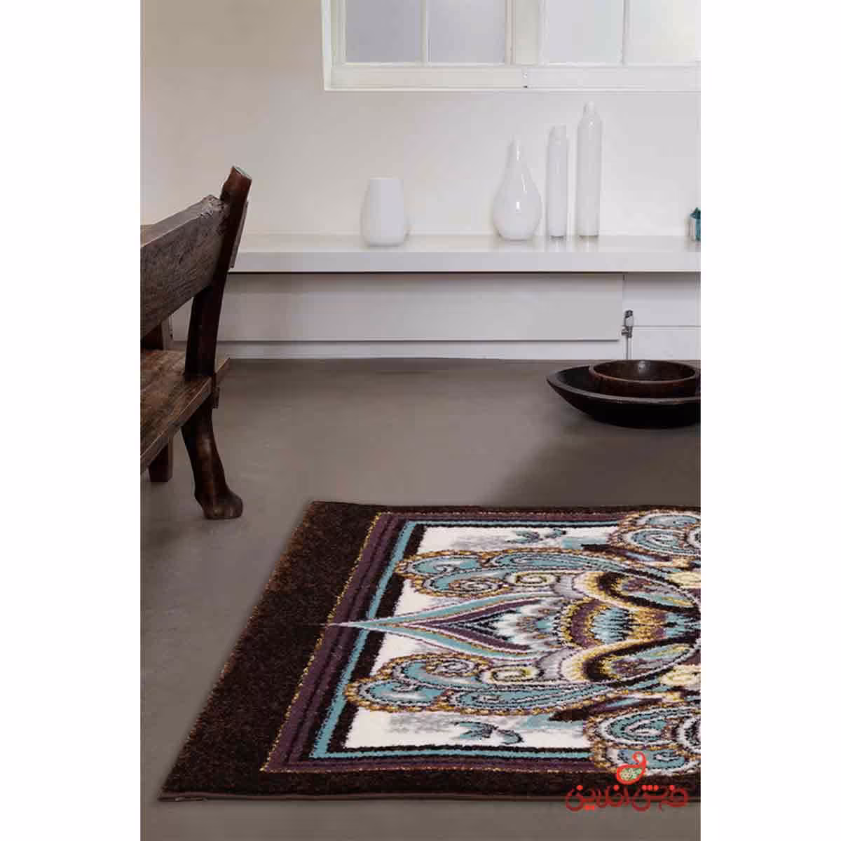 فرش ماشینی ساوین طرح شاه گل قهوه ای