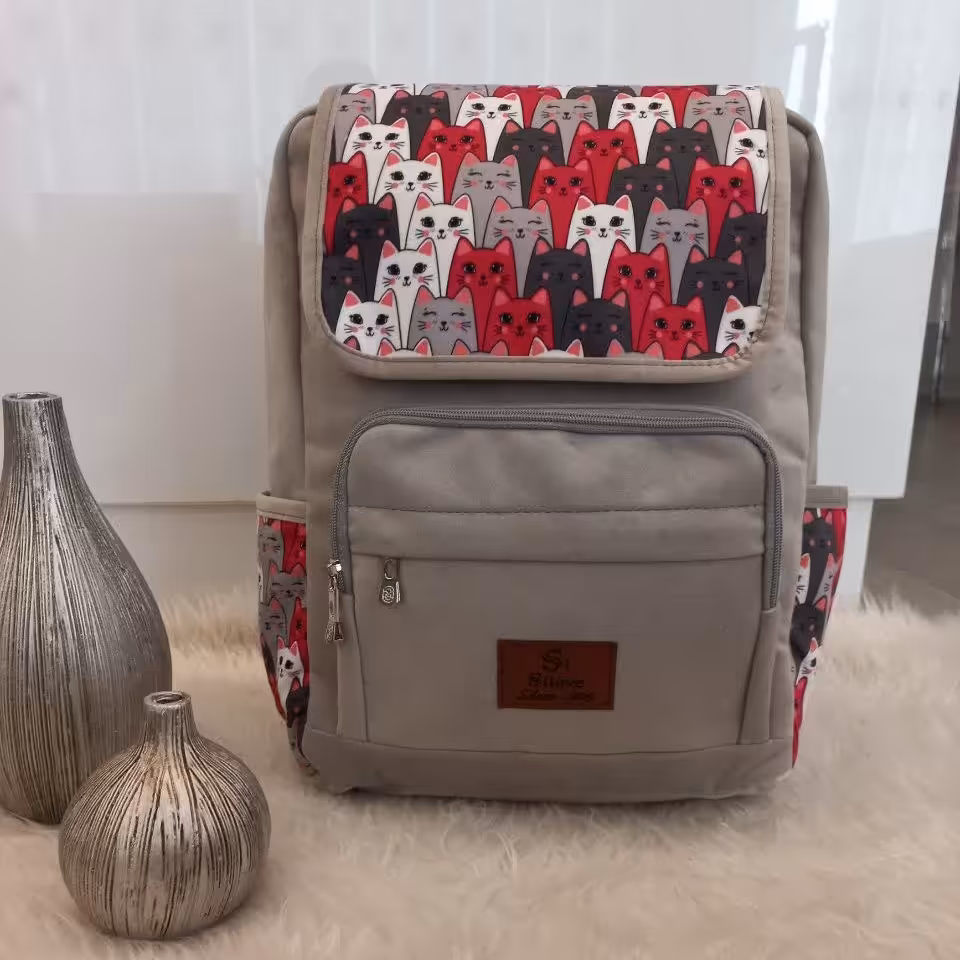 کوله پشتی با 18 ماه ضمانت پارچه مخمل و با رنگ خاکستری 