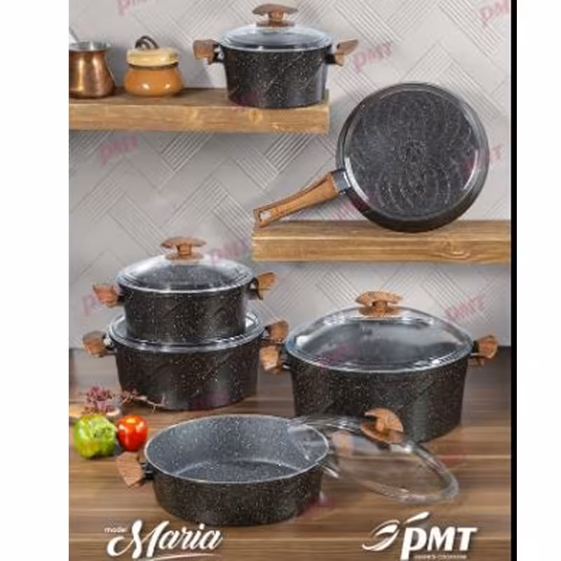 سرویس قابلمه 11 پارچه مدل ماریا کرم گرانیتی فورج پی ام تی مشکی