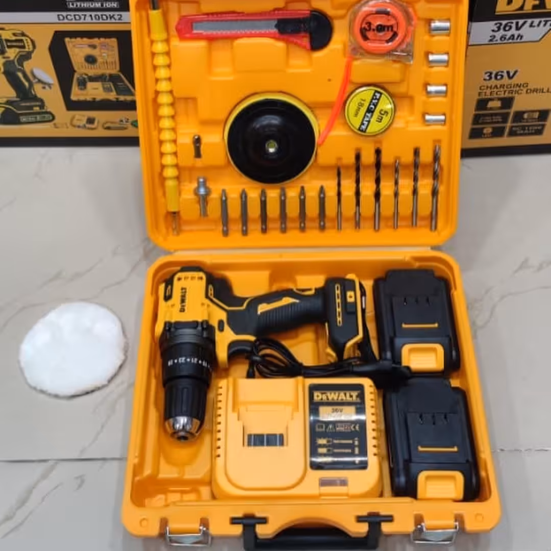 دریل شارژی دیوالت موتور براشلس 36ولت همراه ابزار 