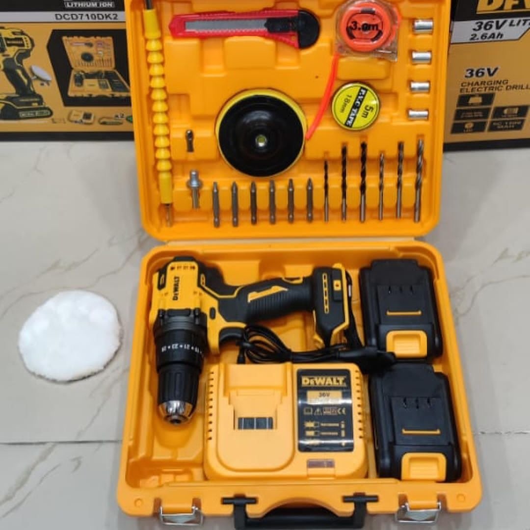 دریل شارژی دیوالت موتور براشلس 36ولت همراه ابزار 