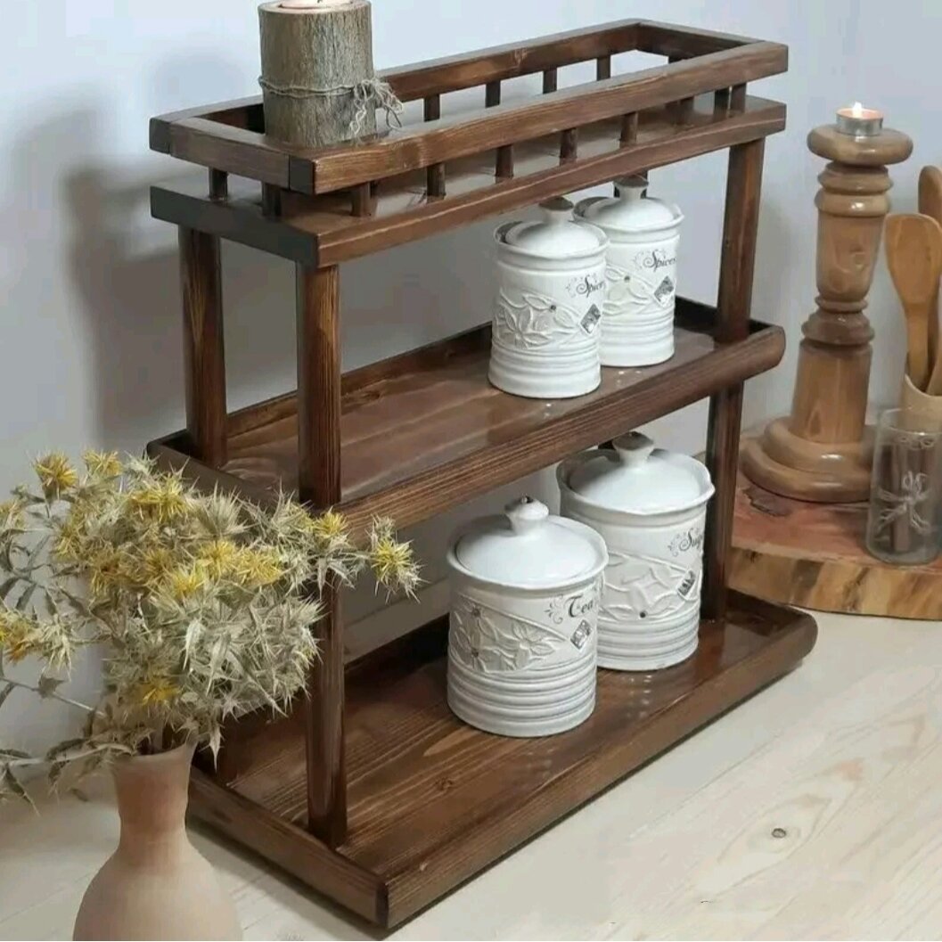 استندو پاسماوری چوبی سه طبقه چوب روس رنگ قهوه ای تیره ضد آب