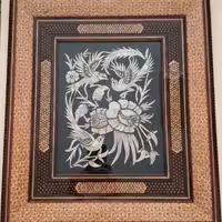 تابلو گل و مرغ خاتم‌کاری قلمزنی