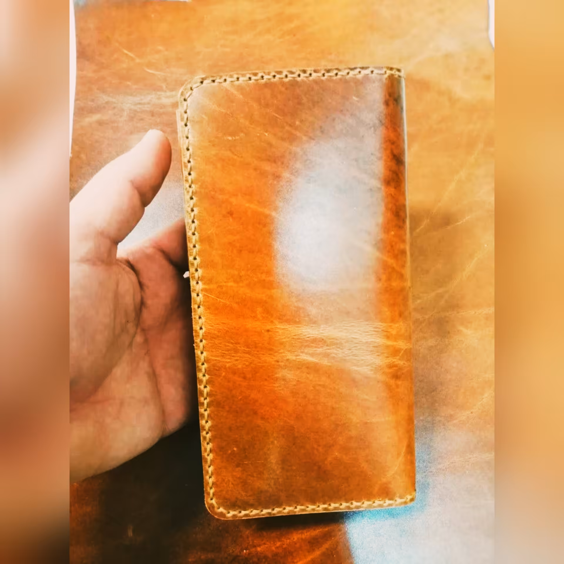 کیف پول و گوشی و کارت چرم دست دوز