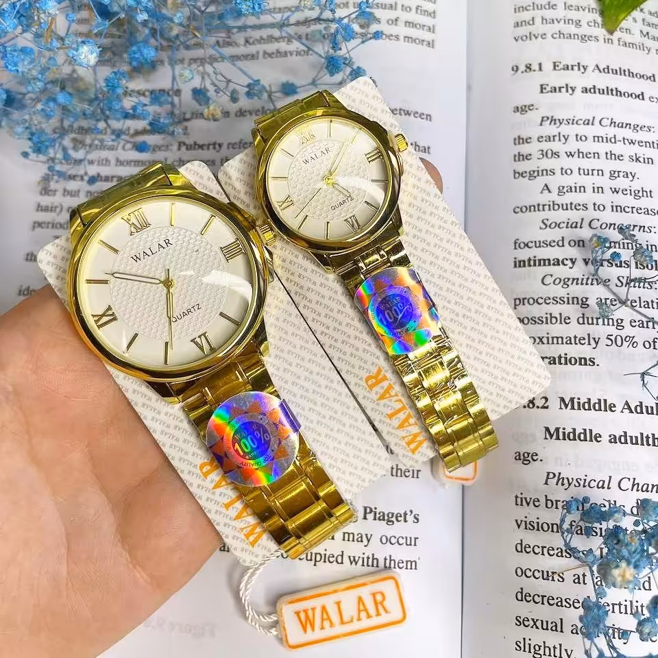 ست ساعت والار فلزی ضد آب رنگ ثابت موتور کوارتز  بهمراه جعبه 
