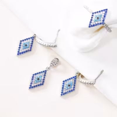 نیم ست طرح چشم نظر دخترانه و ظریف نقره کد 1761