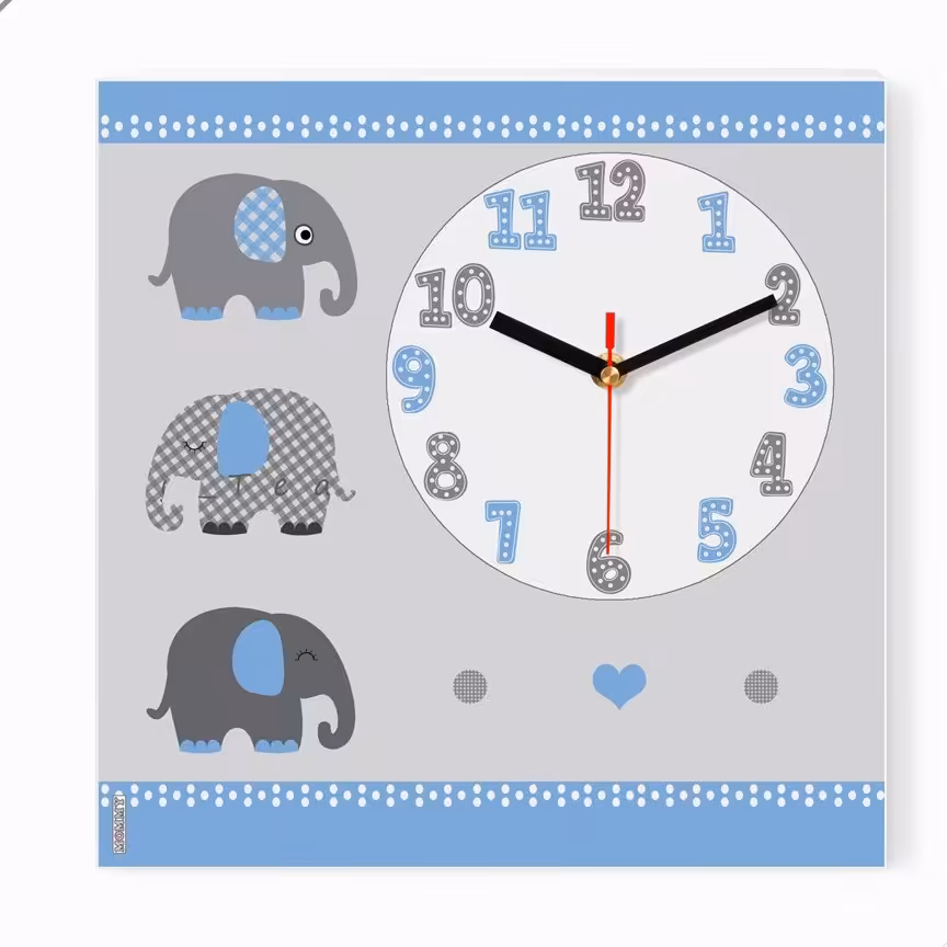 ساعت دیواری اتاق کودک طرح  3 فیل آبی کد 5511