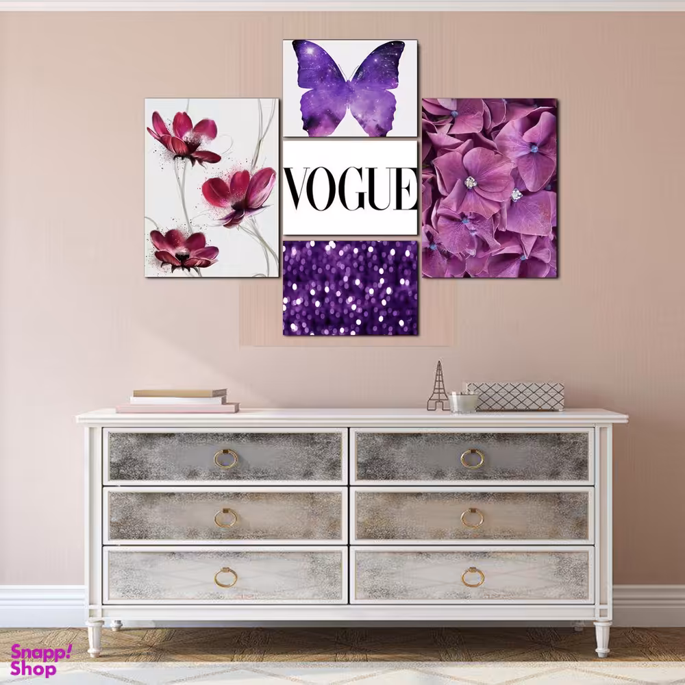 تابلو شاسی بکلیت طرح دکوراتیو گل و پروانه مدل SH-199 مجموعه 5 عددی