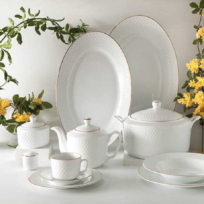 سرویس چینی زرین 12 نفره طرح زرین لب طلایی قالب رادیانس 102 پارچه