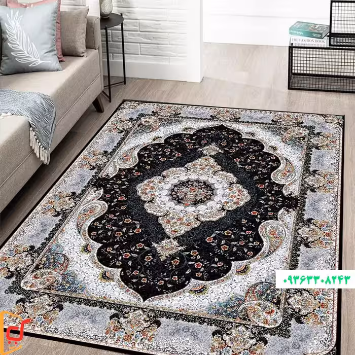  فرش ماشینی طرح سوگند سرمه ای 12متری نخ اکریلیک700شانه اصل تراکم2550