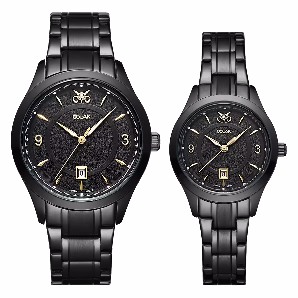 ست ساعت مچی عقربه ای زنانه و مردانه اوبلاک مدل 72700 رنگ تیتان صفحه مشکی