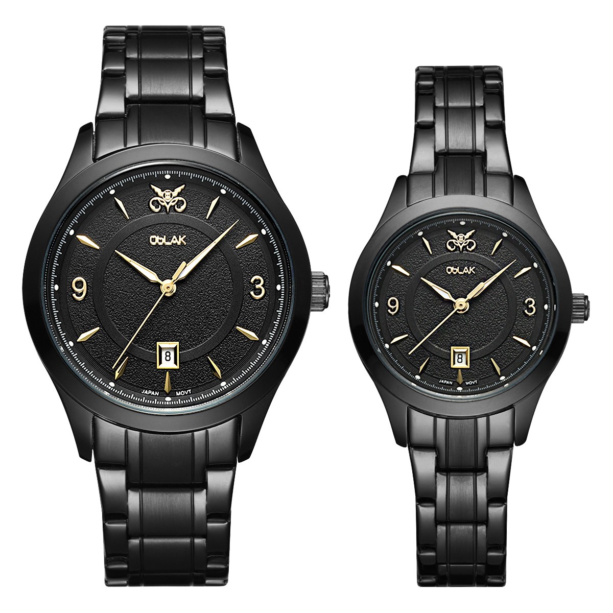 ست ساعت مچی عقربه ای زنانه و مردانه اوبلاک مدل 72700 رنگ تیتان صفحه مشکی