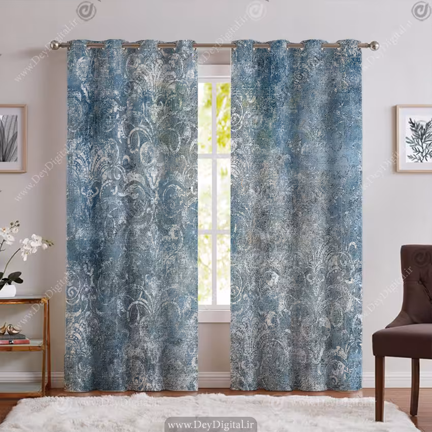 پرده پانچ پتینه ای رنگ آبی PK-6099