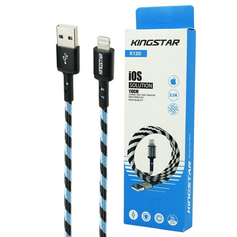 کابل شارژ آیفون KINGSTAR مدل K120i گارانتی تا برج 8 سال 1402 طول 110 سانت