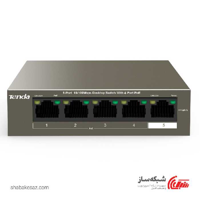 قیمت و خرید سوییچ تندا Tenda TEF1105P-4-63W دسکتاپ 5 پورت 10/100Mbpsبا 4 پورت POE - شبکه ساز