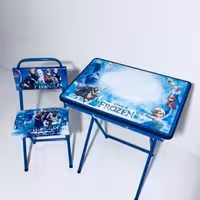 میز تحریر باکسدار  همراه با صندلی طرح فروزن با چاپ یووی  اکلیلی برجسته (مدل پایه رنگی)(با کارتون شکیل مخصوص میز و صندلی)