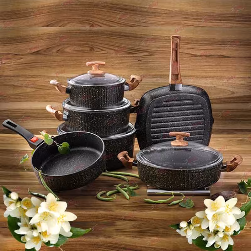 سرویس قابلمه 10 پارچه پی ام تی مدل السا مشکی