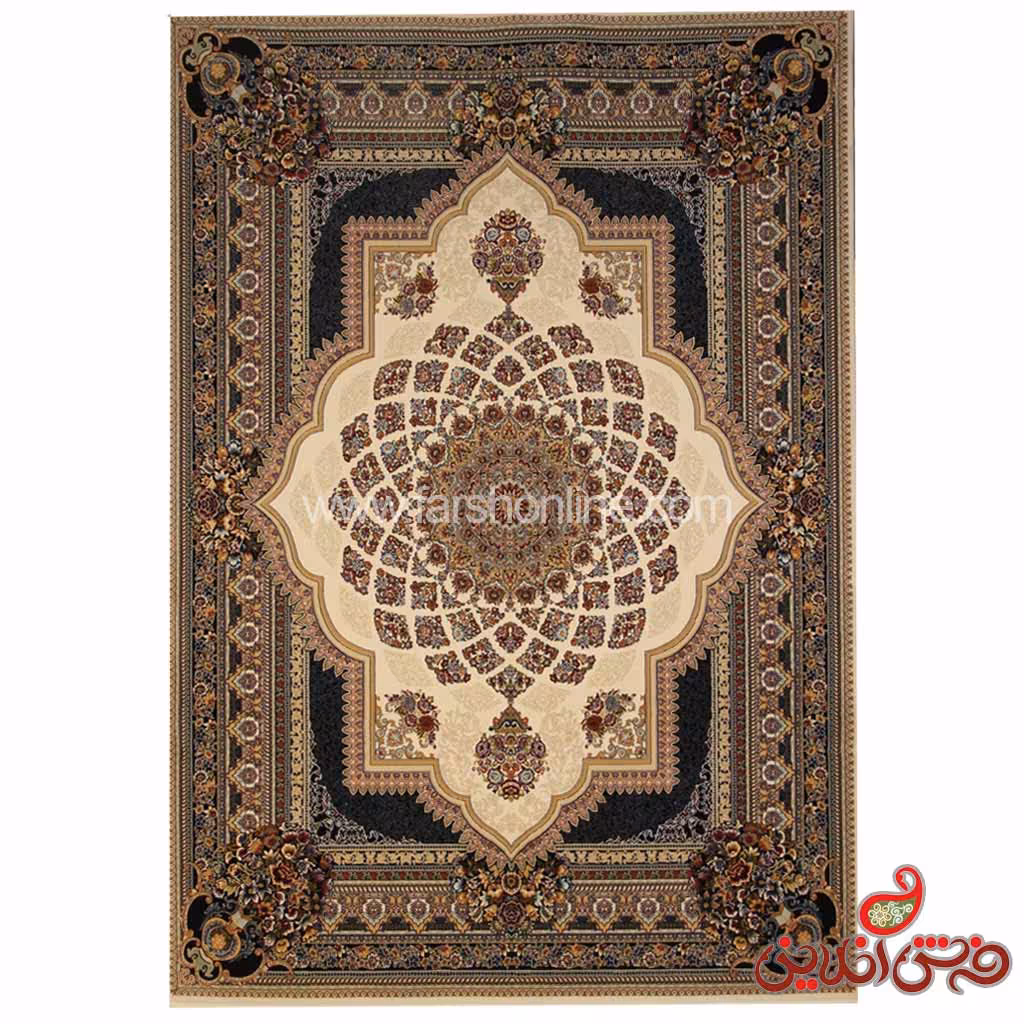 فرش زمرد مشهد طرح 25036 کرم
