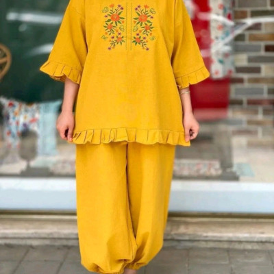 ست بلوز شلوار گلدوزی لنین