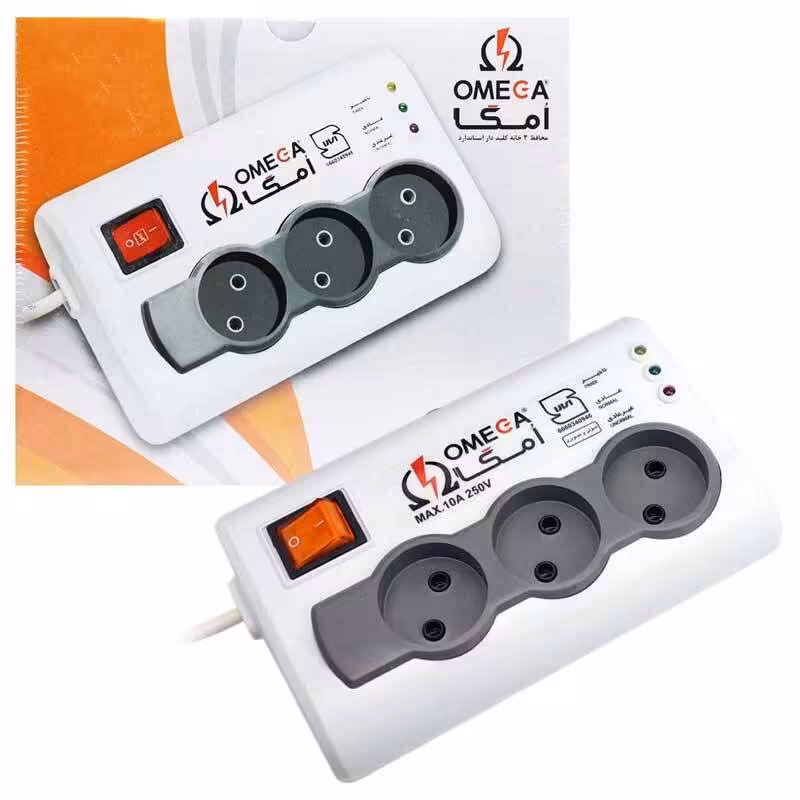 محافظ برق امگا مدل 3 خانه 1.5 متری P3000 بدون ارت