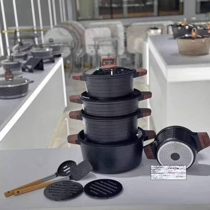 سرویس قابلمه گرانیتی 10 پارچه زیو مدل ZCS-8530 طرح پیرامید