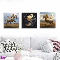 تابلو شاسی بکلیت طرح نقاشی اسب طلاکوب مدرن مدل SH-1238 مجموعه 3 عددی