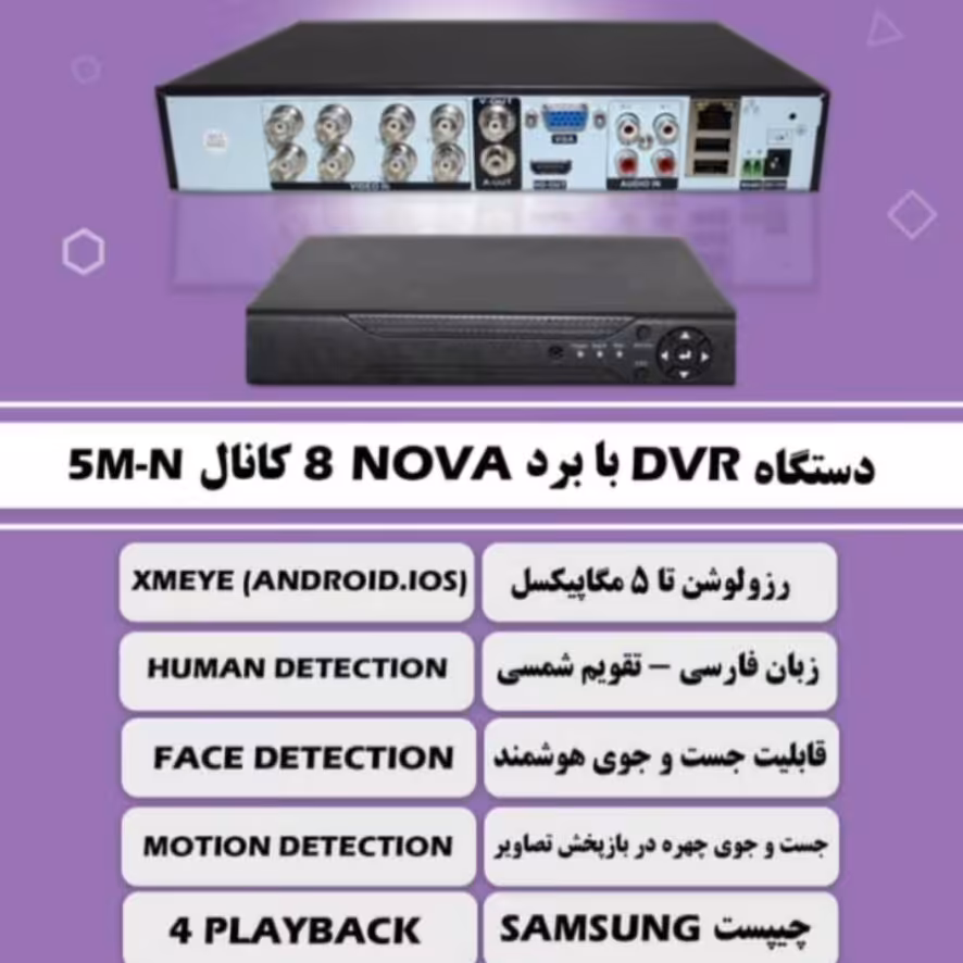 دستگاه دوربین مدار بسته 5مگاپیکسل رکورد8کانال تشخیص چهره 