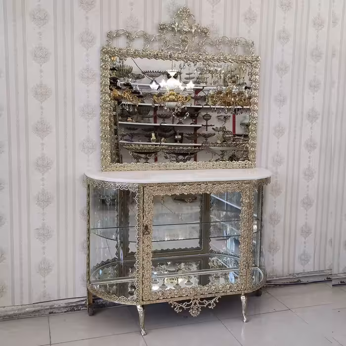 آینه بوفه برنز طول 120 مدل گل رز برجسته کد 7575 (آینه و بوفه برنجی)