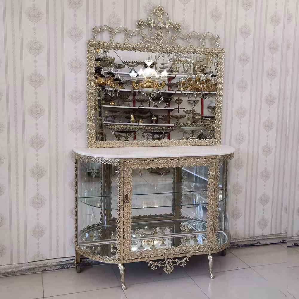 آینه بوفه برنز طول 120 مدل گل رز برجسته کد 7575 (آینه و بوفه برنجی)