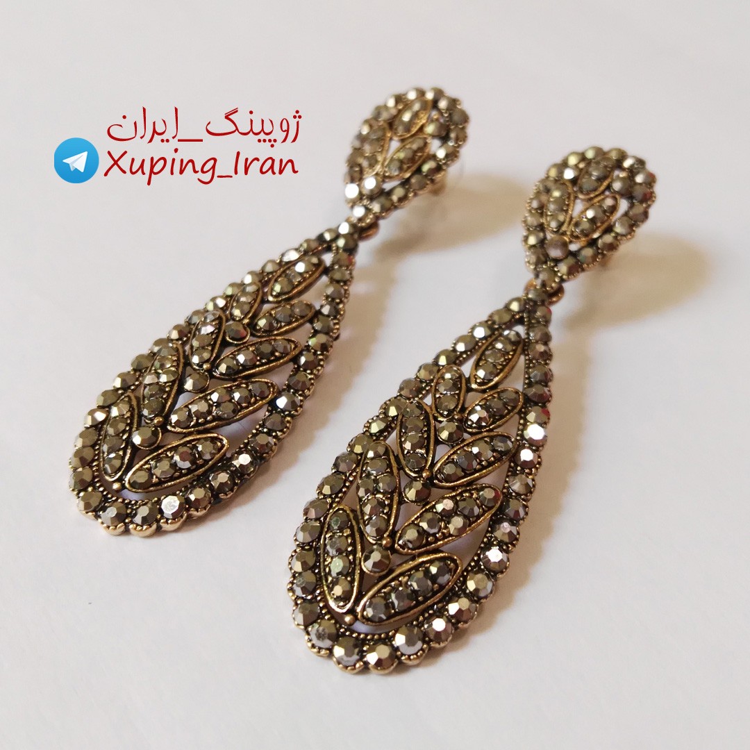 گوشواره آویز سیاه قلم بلند نگین مارکازیت شیک مجلسی هدیه کادو قفل میخی