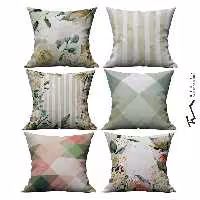 شش عدد کاور کوسن طرح بهار دلنشین - دو رو مخمل پورش - 40 در 40 - زیپ مخفی