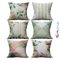 شش عدد کاور کوسن طرح بهار دلنشین - دو رو مخمل پورش - 40 در 40 - زیپ مخفی