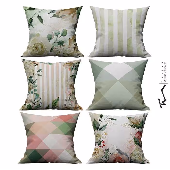 شش عدد کاور کوسن طرح بهار دلنشین - دو رو مخمل پورش - 40 در 40 - زیپ مخفی
