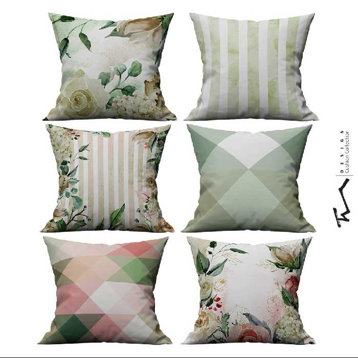 شش عدد کاور کوسن طرح بهار دلنشین - دو رو مخمل پورش - 40 در 40 - زیپ مخفی