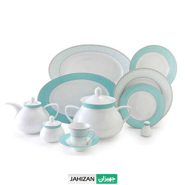 سرویس چینی زرین 108پارچه ژانتی فیروزه ای سری شهرزاد