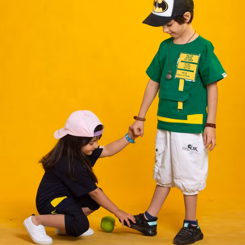 تیشرت مشترک دخترانه و پسرانه S103 برشاد رنگ سبز سایز 104