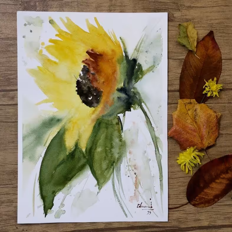 تابلو آبرنگ گل آفتابگردان