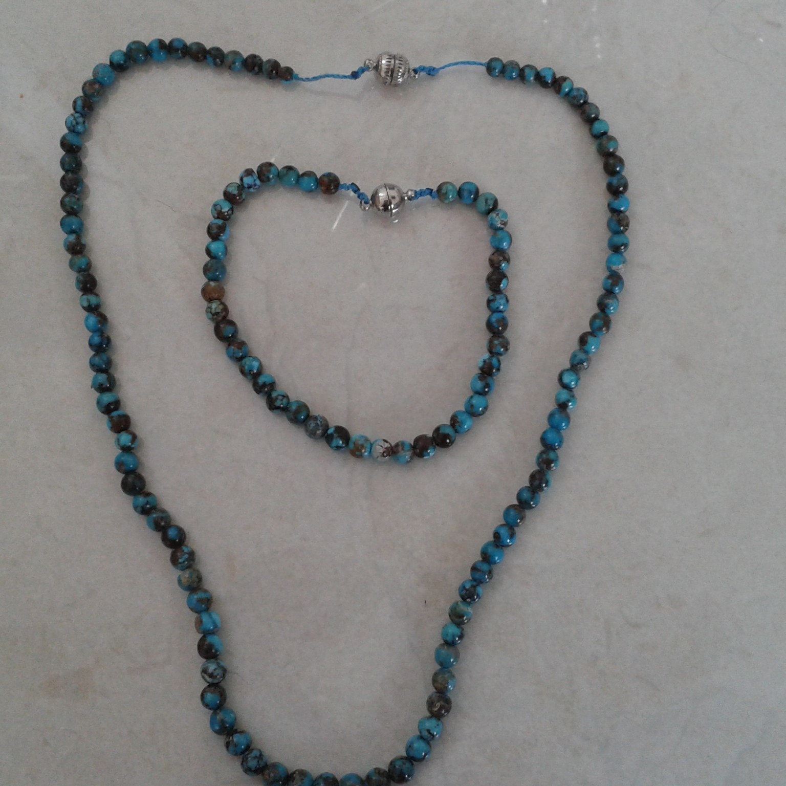 سرویس فیروزه  دستبند و گردنبند طرح تسبیحی