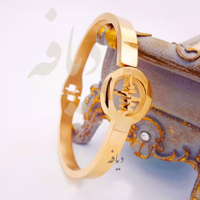 دستبند النگویی قفلی طرح ضربان استیل طلایی رنگ ثابت