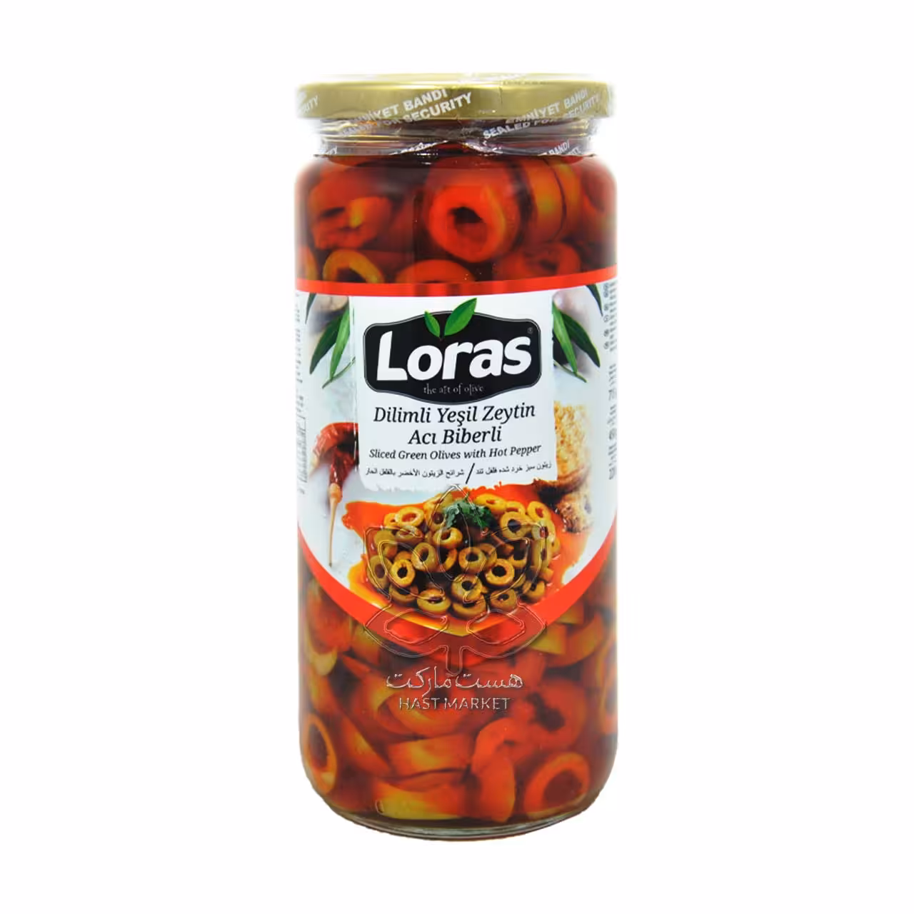 زیتون سبز حلقه شده ( اسلایس ) با فلفل تند 450 گرم لوراس - loras