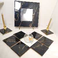 سفره هفتسین رزینی 9 تکه طرح سنگ مشکی طلایی به صرفه و اقتصادی