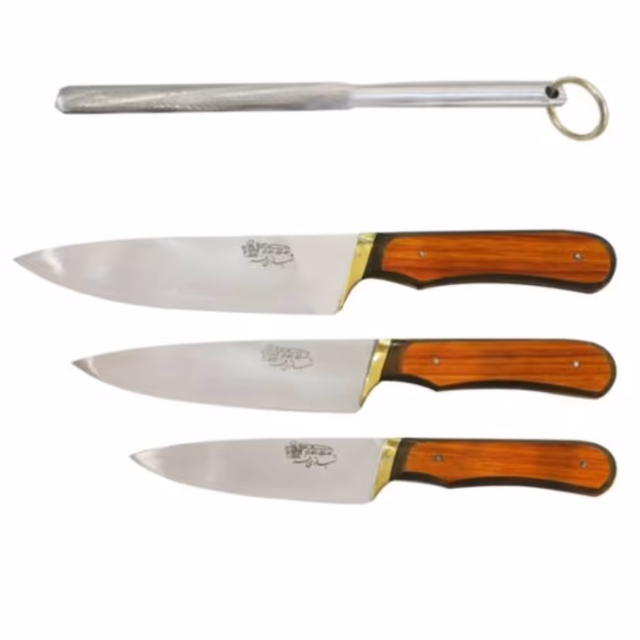 ست چاقوی 3 پارچه آشپزخانه مدل شهبازی فر SM3 به همراه چاقو تیز کن

