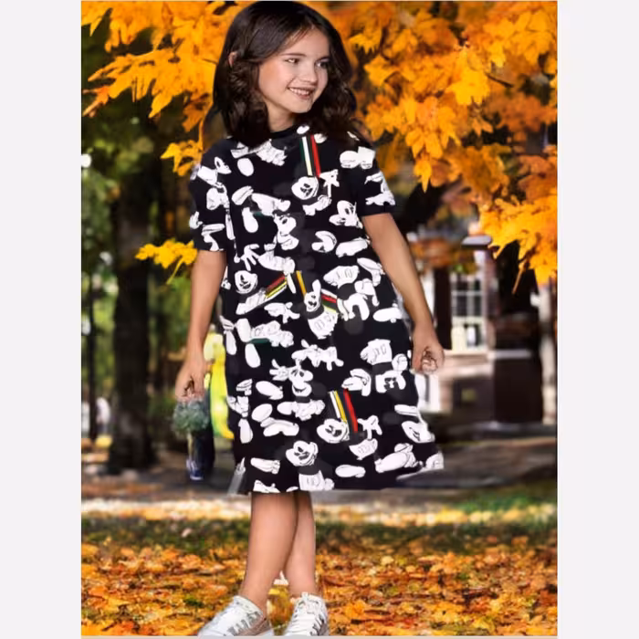 پیراهن نخی  لانگ بلند طرح میکی موس اسپورت  دخترانه وپسرانه  خارجی ( ترکیه)نخی باچاپ عالی سایزبندی 8تا12سال